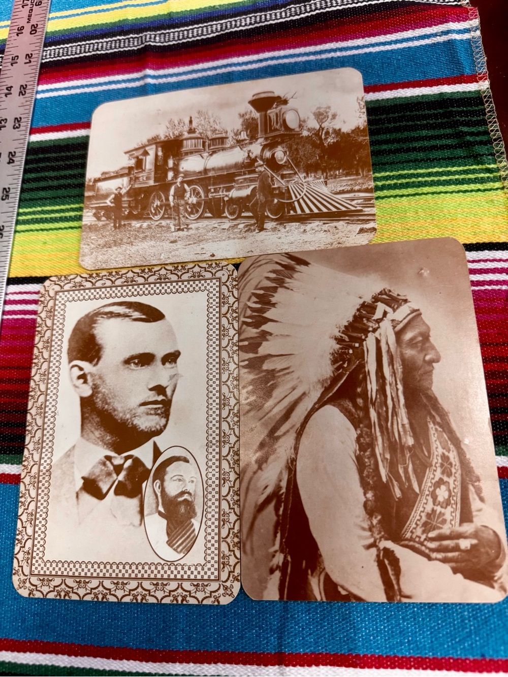 Set of 3 1970s old west postcards Jessie James sitting bull train Wild West